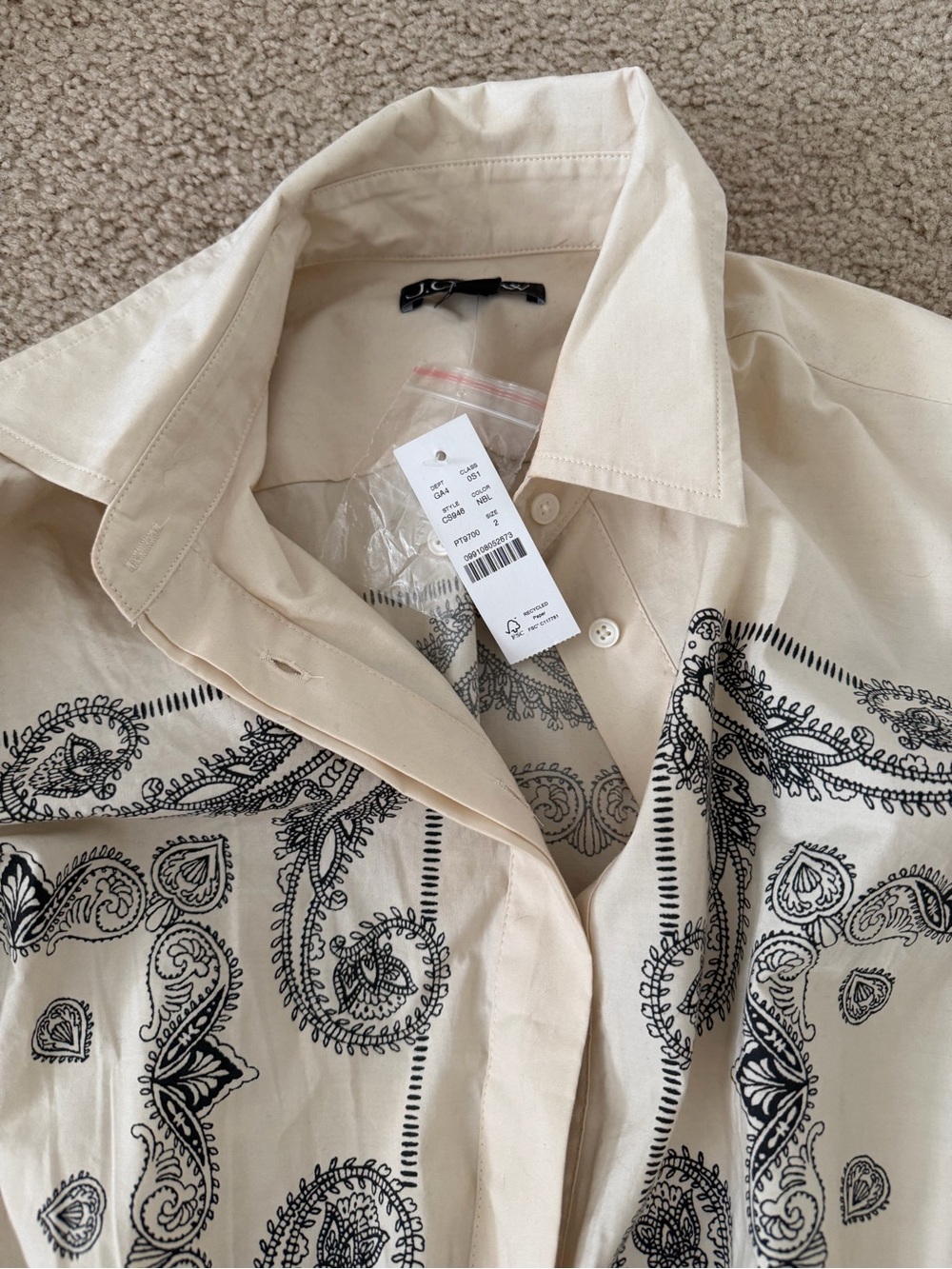 J Crew Cream Paisley-Print Drawstring Dress - Picture 2 of 4